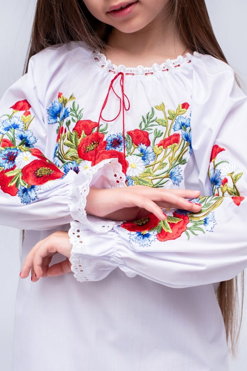 Детская вышиванка для девочки Маки волошка, 7-8 лет 5510.2 фото