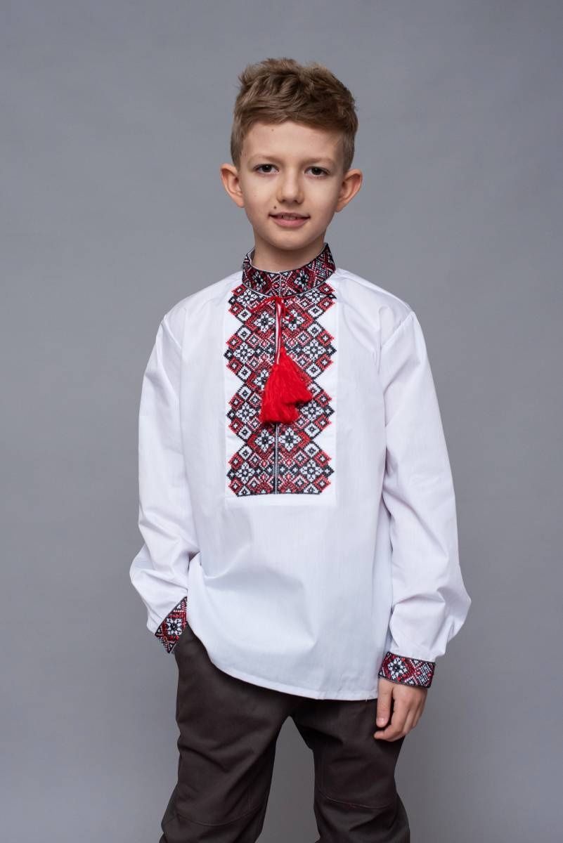 Підліткова вишиванка для хлопчика Червоний ромб 5524 фото