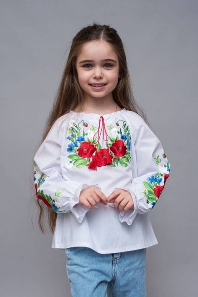 Подростковая вышиванка для девочки, маки, 10-11 лет 5541 фото