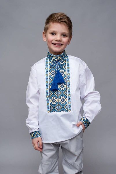 Подростковая вышиванка для мальчика Сине-желтая 9-10 лет 5526 фото