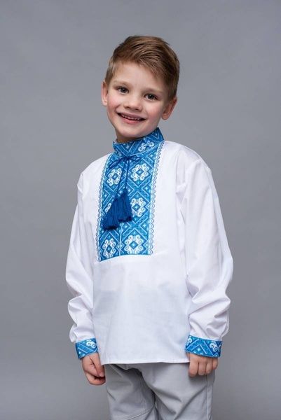 Подростковая вышиванка Для мальчика Синий (цветы) 10-11 лет 5520 фото