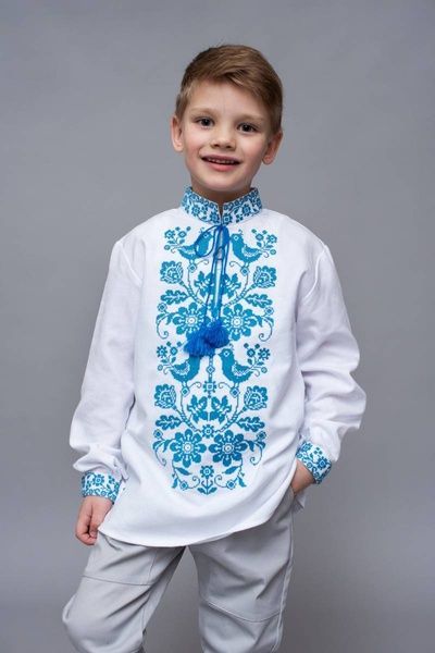 Подростковая вышиванка для мальчика Лазурный, 6-7 лет 5535 фото