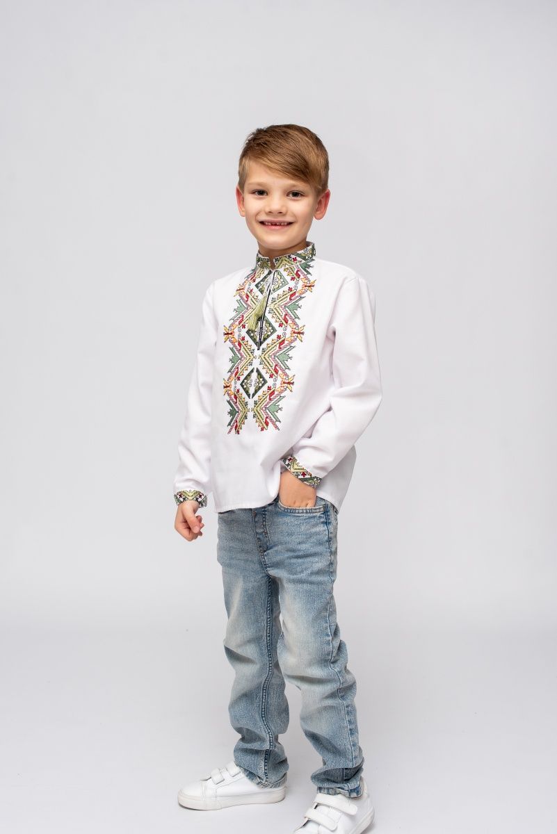 Вышиванка Детская Для мальчика Красно-зелёный 9-10 лет 5567 фото
