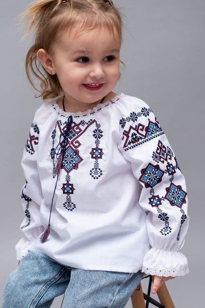 Детская вышиванка для девочки, бордово-синяя, 4-5 лет 5500.1 фото