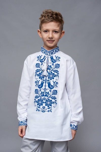 Подростковая вышиванка для мальчика Синяя 8-9 лет 5535 фото