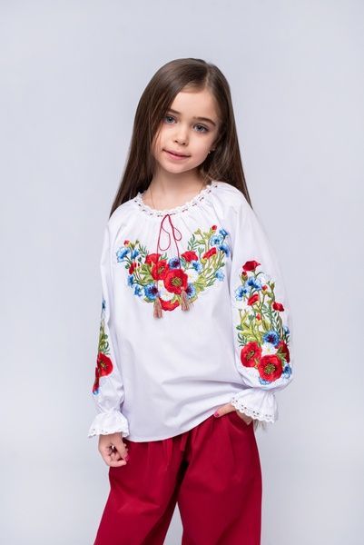 Детская вышиванка для девочки, маки и васильки, 4-5 лет 5510.1 фото